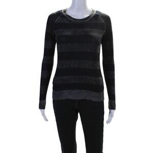 Line Womens Wool Blend Striped Round Neck Pullover Sweater Top Gray Size XS